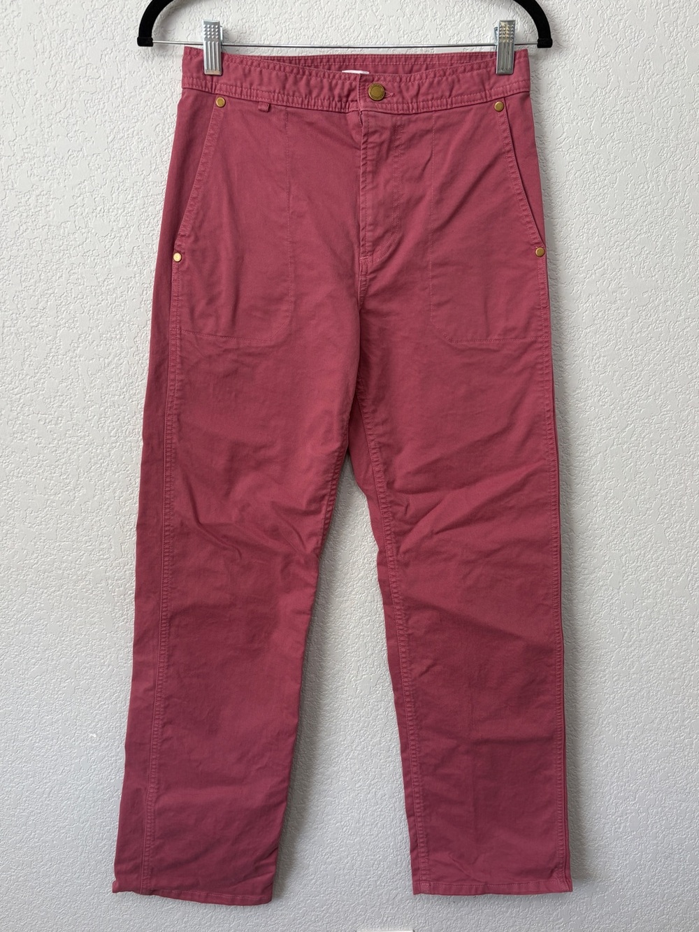 The Only Jane Straight Leg Twill High Rise Dark Pink Pants Womens 4